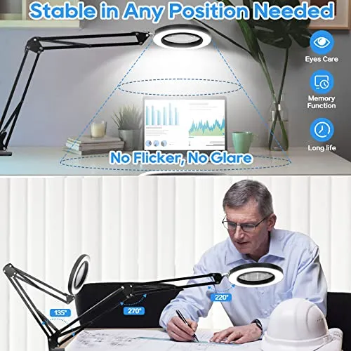 10X Magnifying Glass Lamp, Adjustable Swing Arm 72 LEDs Real Glass Lens Magnifier Light,3 Color Modes 10 Stepless Dimmable,Perfect for Daily