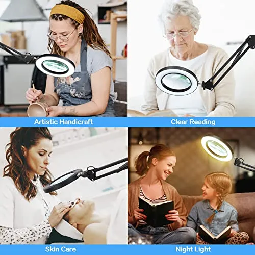 10X Magnifying Glass Lamp, Adjustable Swing Arm 72 LEDs Real Glass Lens Magnifier Light,3 Color Modes 10 Stepless Dimmable,Perfect for Daily
