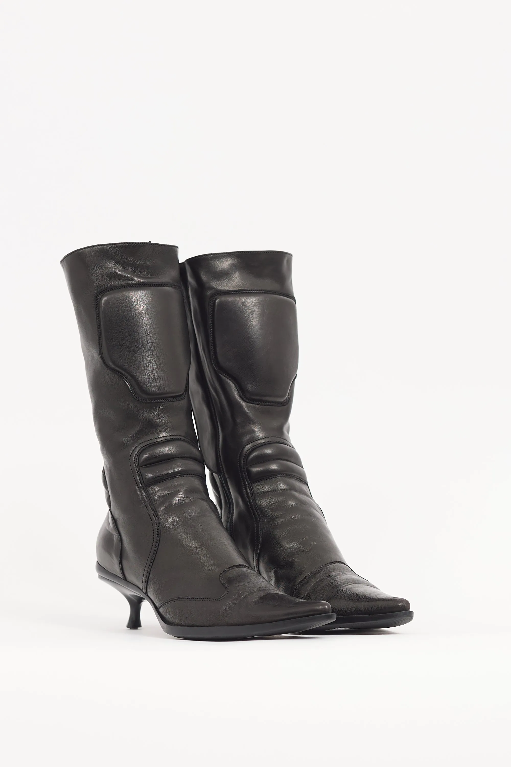 1999 Grey Metallic Leather Moto Boot