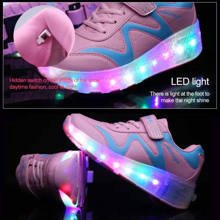 786 LED Light Ultra Light Rechargeable Double Wheel Roller Skating Shoes Sport Shoes, Size : 40(Pink)