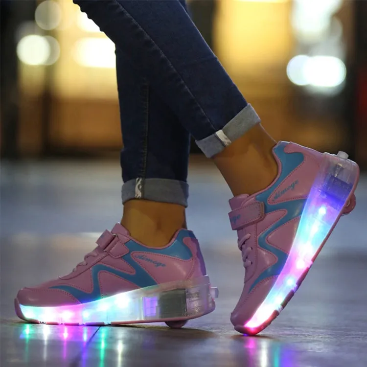 786 LED Light Ultra Light Rechargeable Double Wheel Roller Skating Shoes Sport Shoes, Size : 40(Pink)