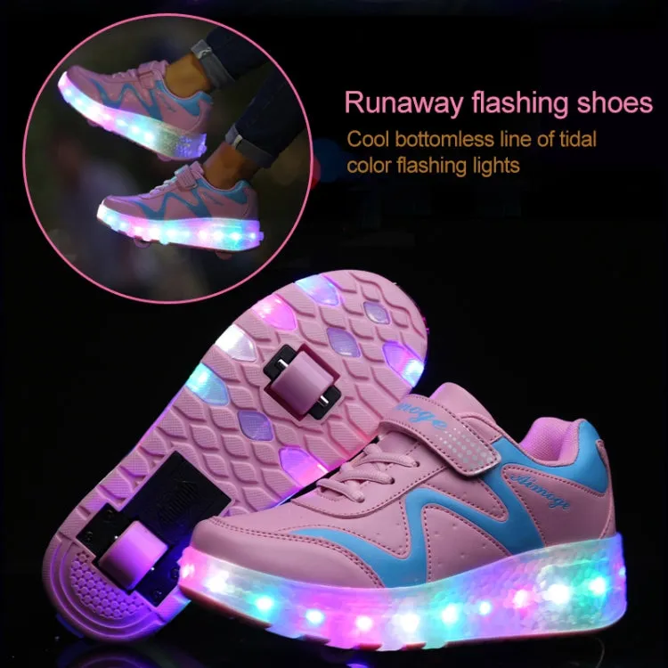 786 LED Light Ultra Light Rechargeable Double Wheel Roller Skating Shoes Sport Shoes, Size : 40(Pink)