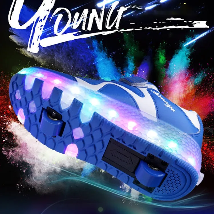 786 LED Light Ultra Light Rechargeable Double Wheel Roller Skating Shoes Sport Shoes, Size : 40(Pink)