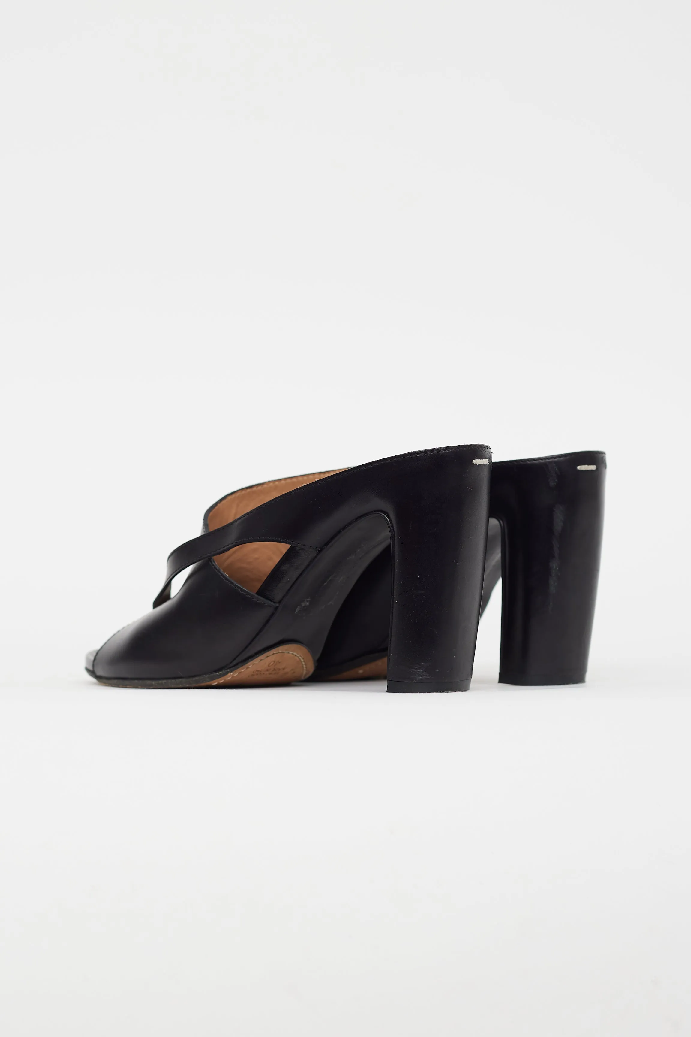 Black Leather Block Heel Sandal