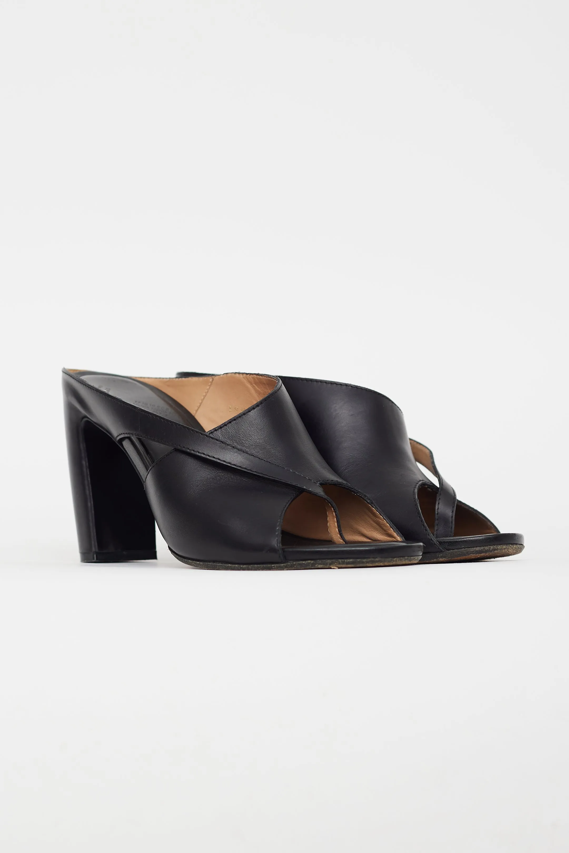 Black Leather Block Heel Sandal