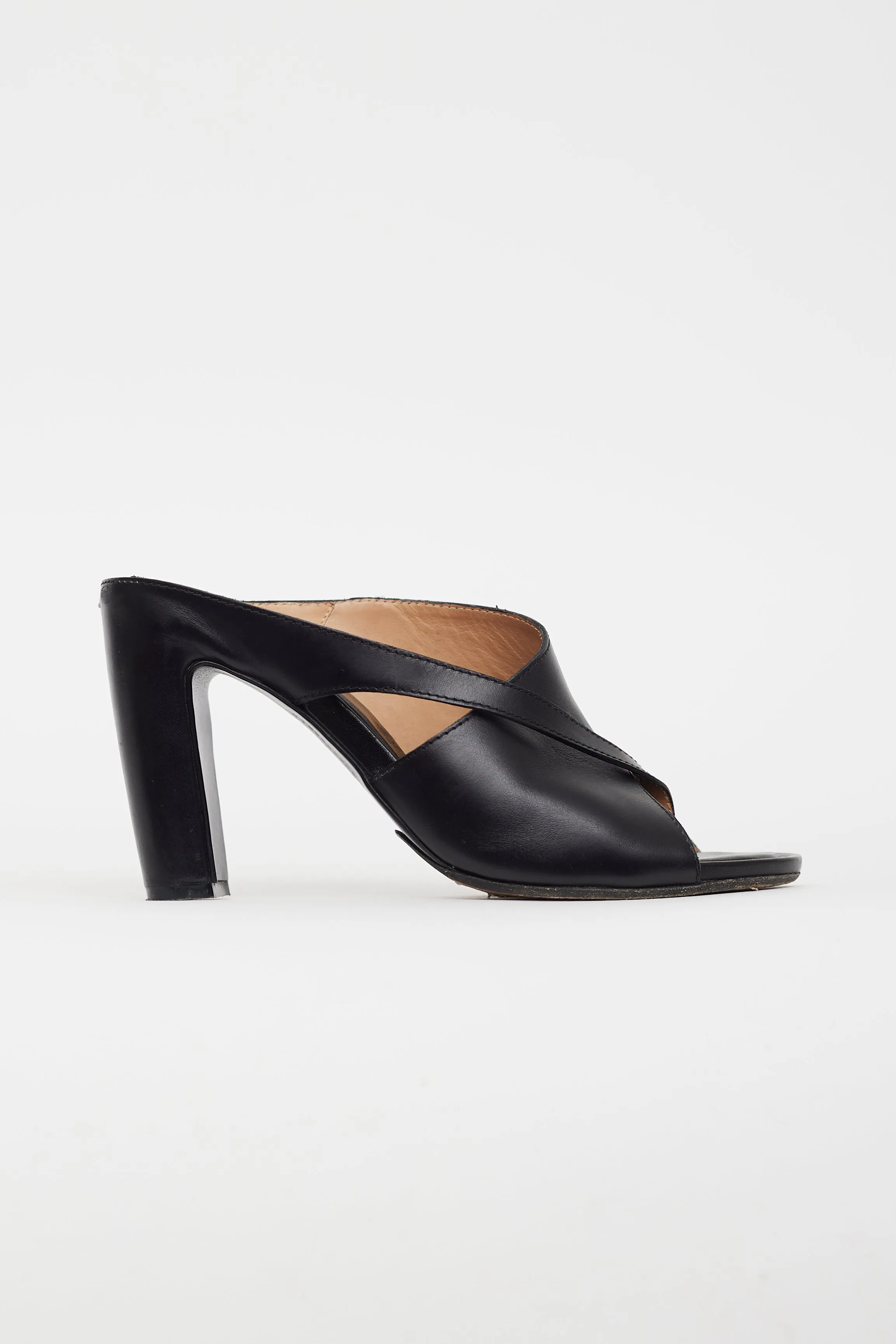 Black Leather Block Heel Sandal