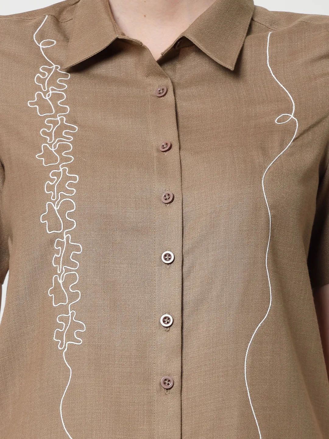 Dark Beige Long Tunic With Puzzle Embroidery