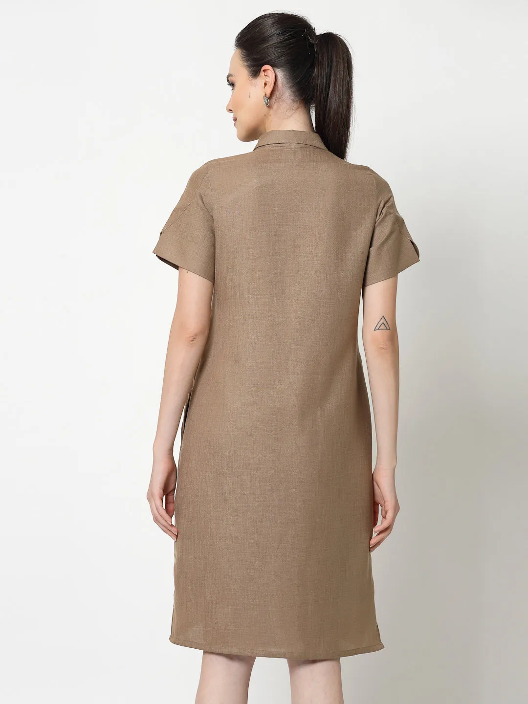 Dark Beige Long Tunic With Puzzle Embroidery