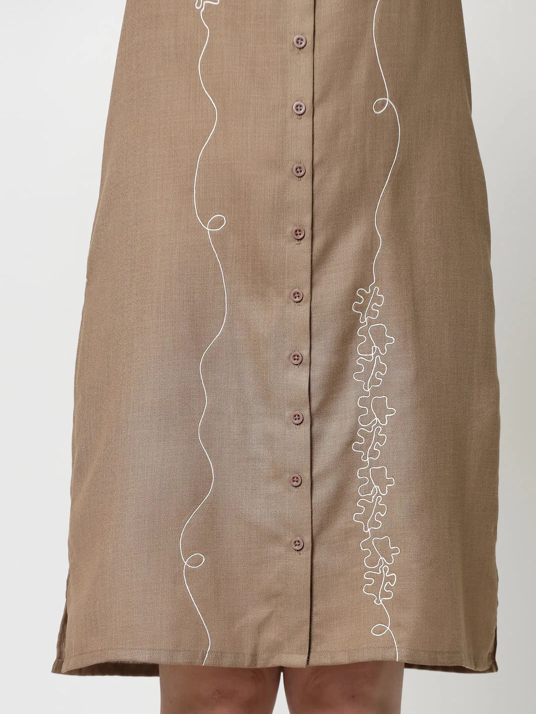 Dark Beige Long Tunic With Puzzle Embroidery
