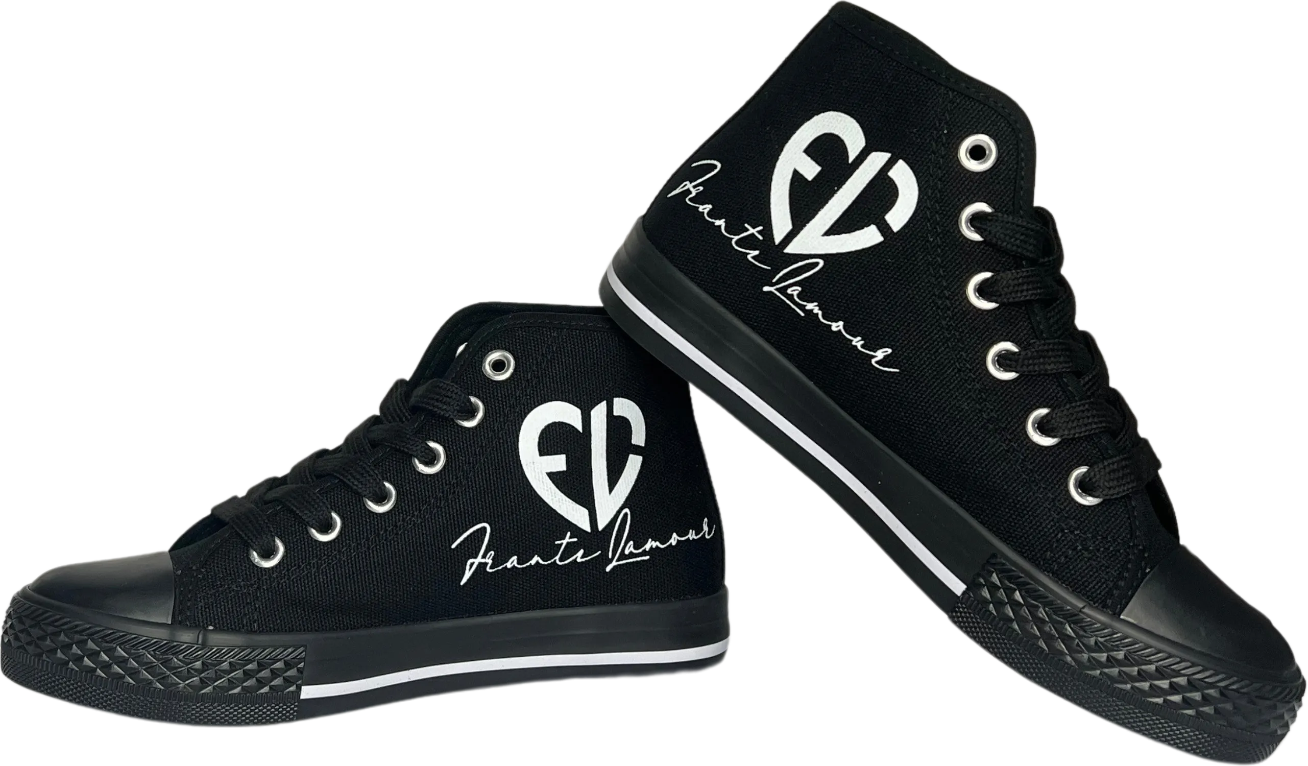 Frantz Lamour Signature Classic Women's High Top Canvas Lace Up Casual Walking Shoes - Black & White