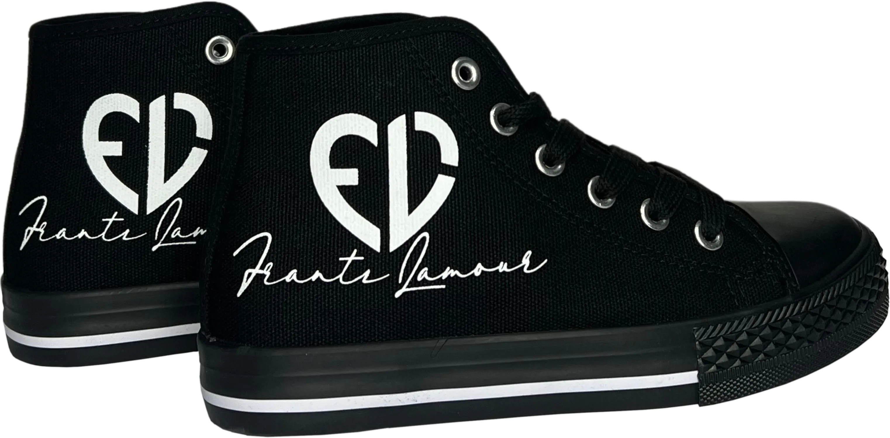 Frantz Lamour Signature Classic Women's High Top Canvas Lace Up Casual Walking Shoes - Black & White