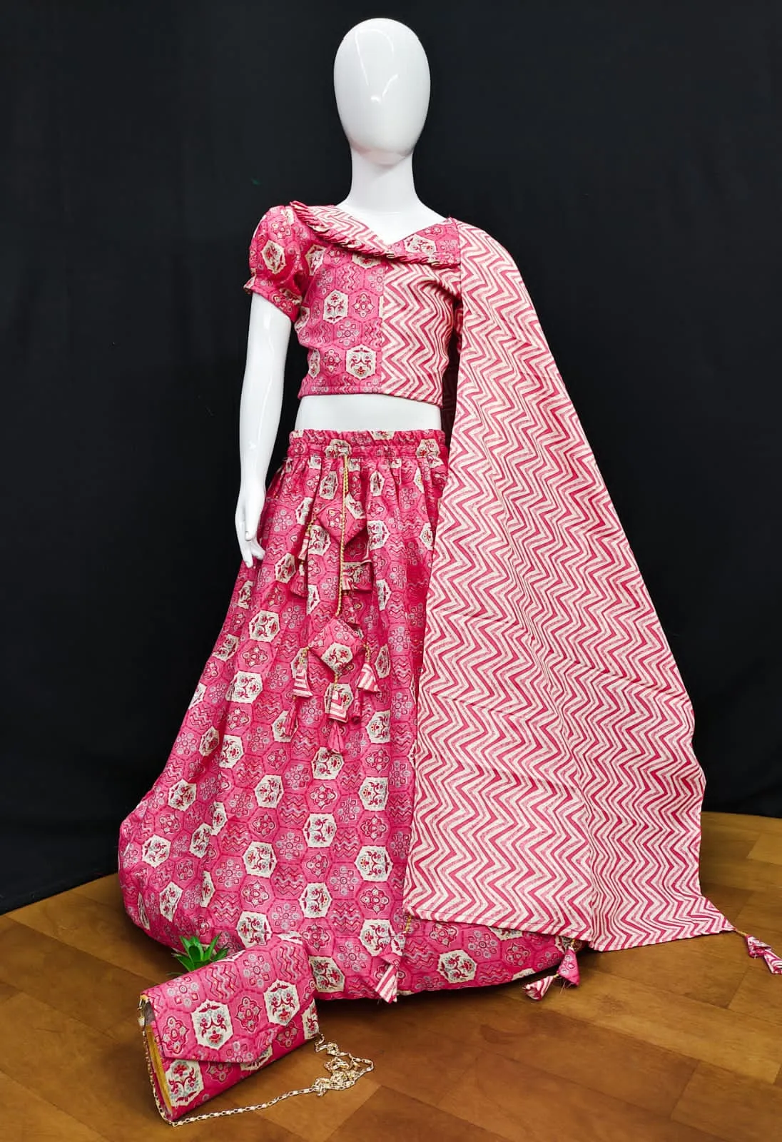 Kids Cotton Lehenga Choli with Matching Purse