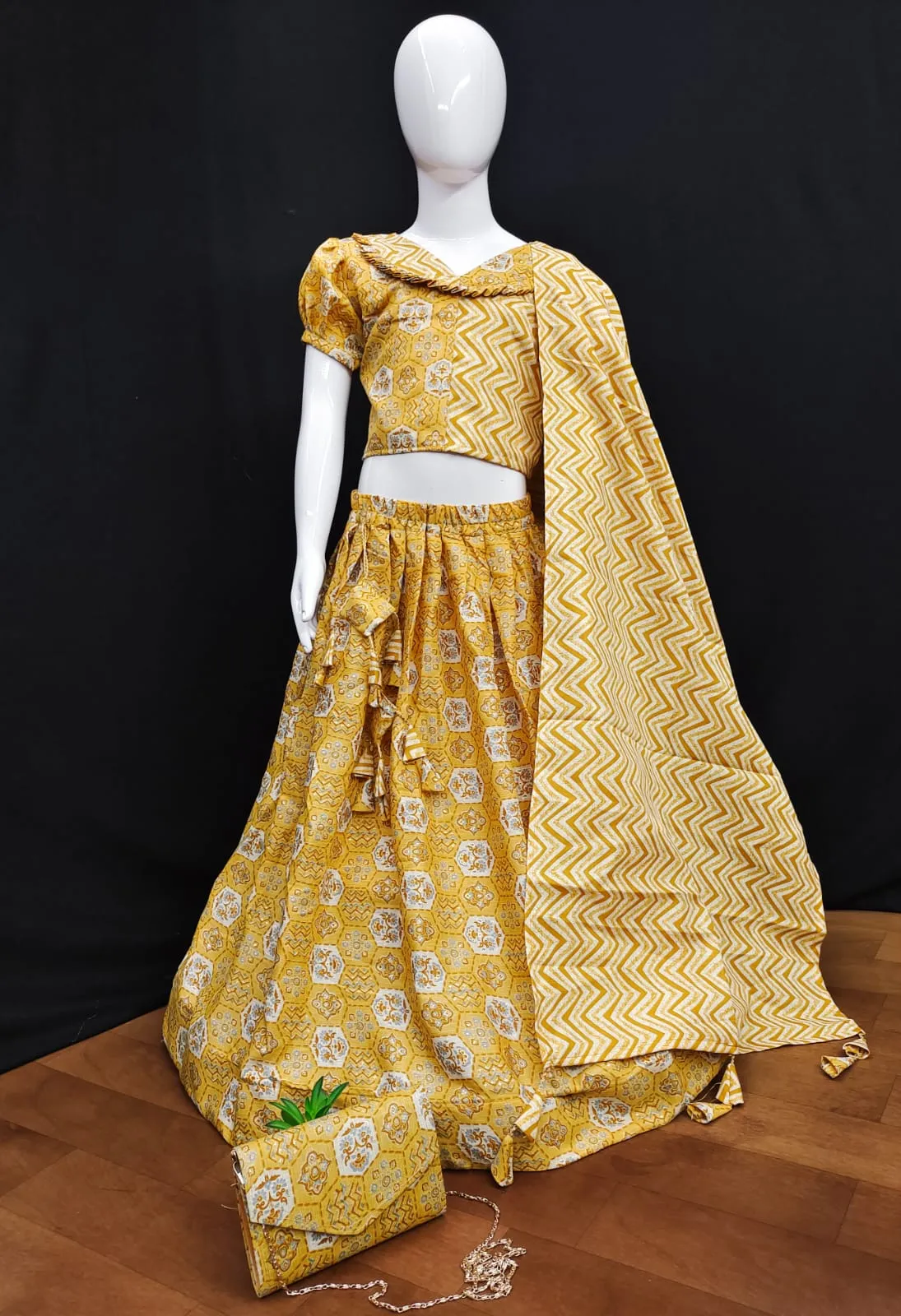 Kids Cotton Lehenga Choli with Matching Purse