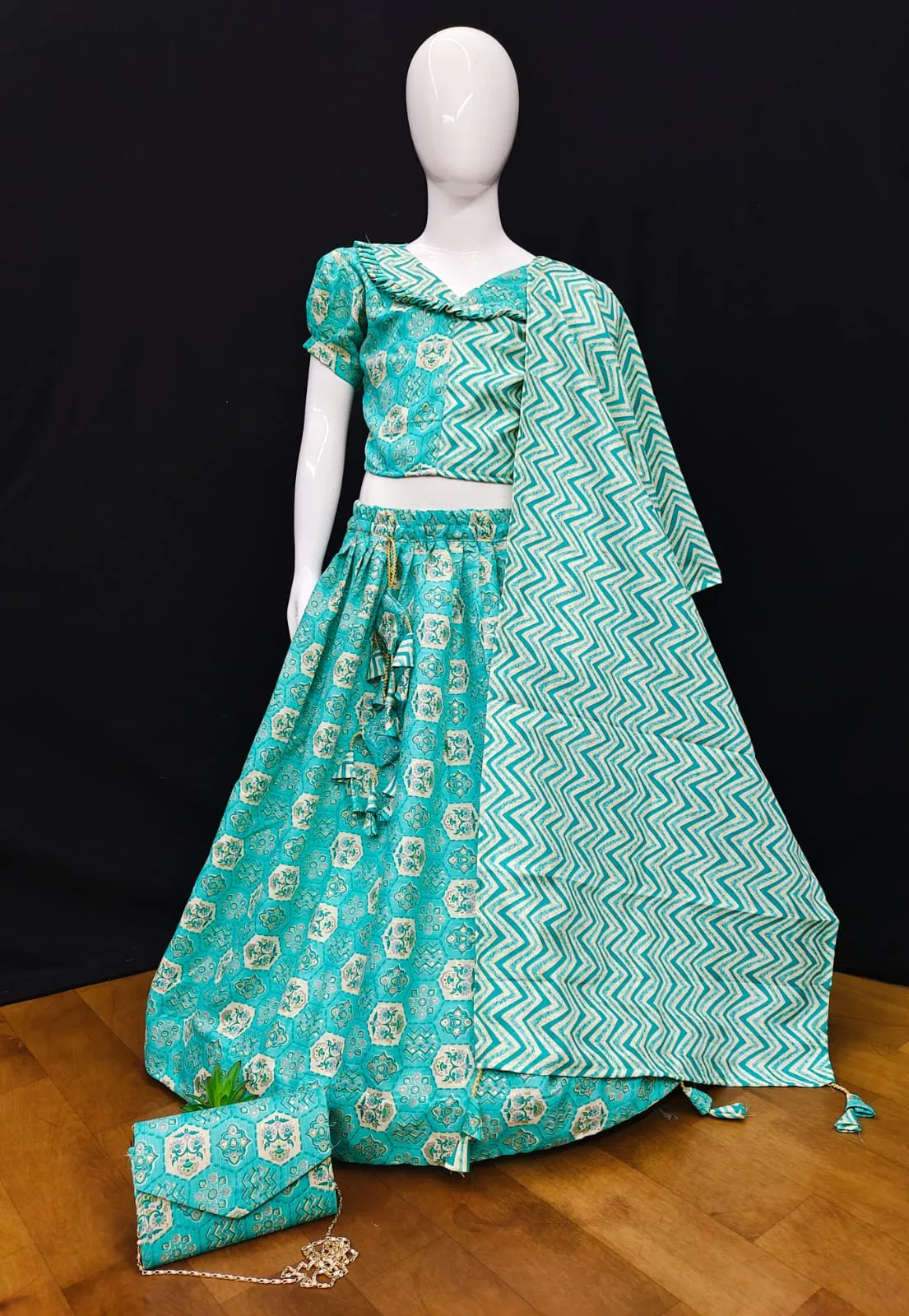 Kids Cotton Lehenga Choli with Matching Purse