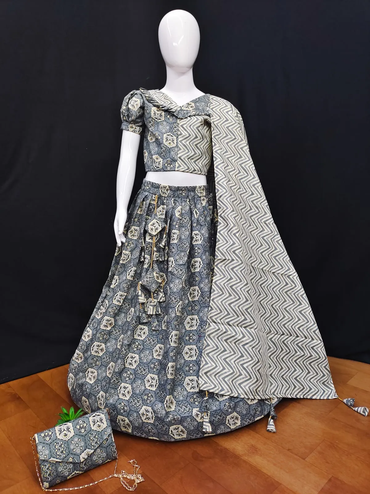 Kids Cotton Lehenga Choli with Matching Purse
