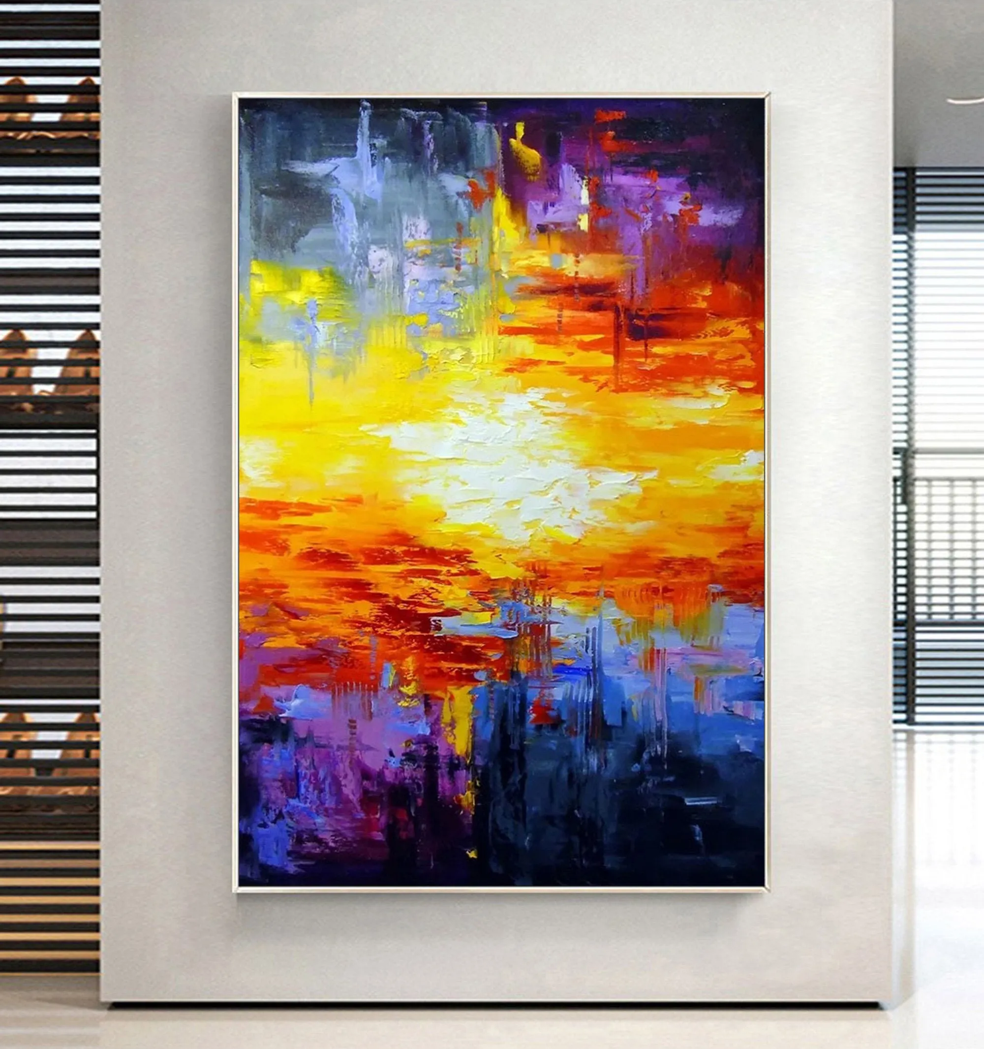 Large Blue Yellow Abstract Painting Abstract Art Canvas Landscape Cp011